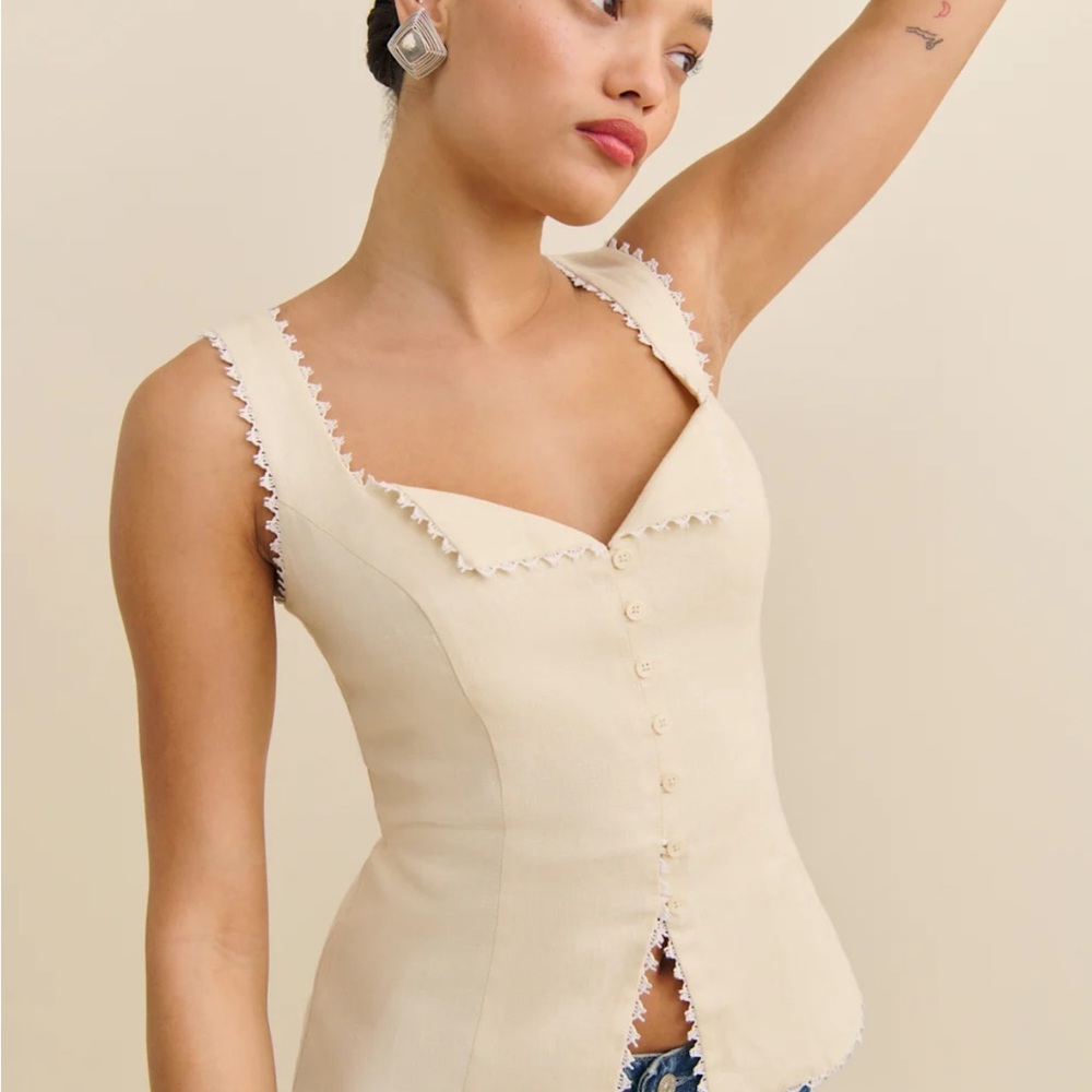 Reformation Viola Linen Top Sugar